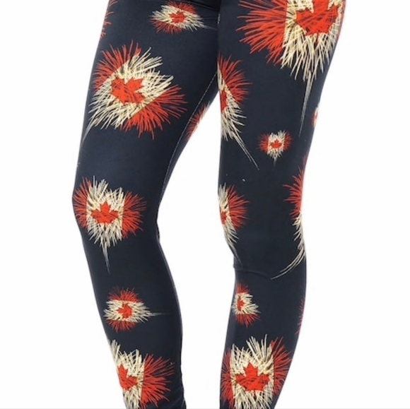 LEGGINGS DEPOT CANADIAN Flag Print Full Length Leggings Size 10 NWT - Picture 2 of 4